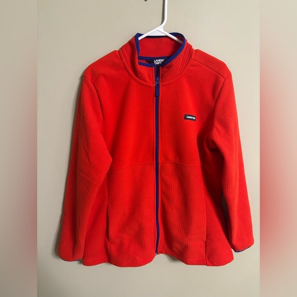 Lands’ End Women's Grid Fleece Full Zip Jacket Size Large (14-16) Orange - Picture 1 of 7